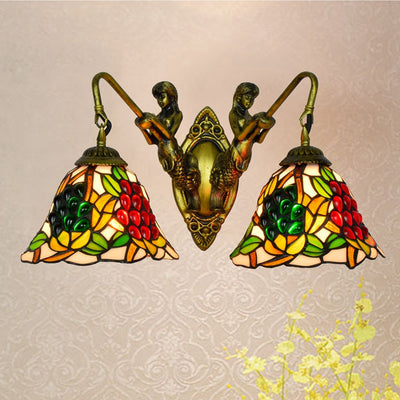 Tiffany Grape Stained Glass Bell Mermaid 2-Light Wall Sconce Lamp