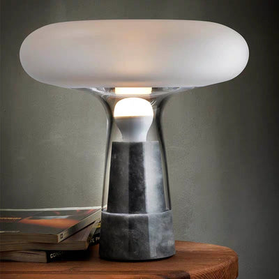 Modern Simplicity Round Glass Shade Marble Base 1-Light Table Lamp For Study