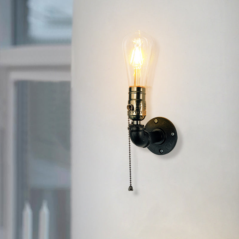 Vintage Industrial Iron Plumbing 1-Light Wall Sconce Lamp
