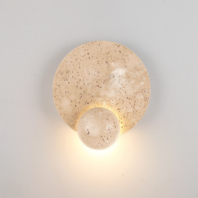 Applique murale LED en travertin rond jaune traditionnel japonais pour chambre 