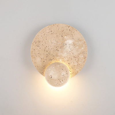 Traditional Japanese Round Yellow Travertine LED Wall Sconce Lamp For Bedroom