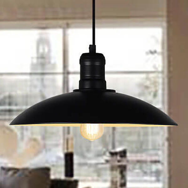 Lámpara colgante de 1 luz con tapa de olla redonda retro industrial de hierro 