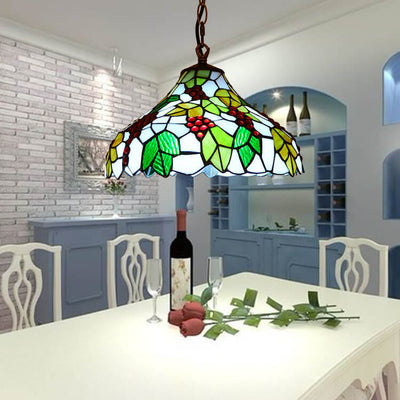 Tiffany European Grape Fruit Stained Glass 1-Light Pendant Light