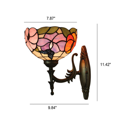 European Tiffany Floral Butterfly Bowl 1-Light Wall Sconce Lamp