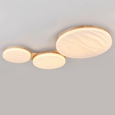 Contemporary Nordic Wood Frame Acrylic Round Shade LED Flush Mount Ceiling Light For Living Room