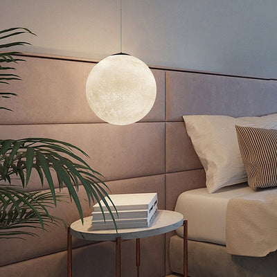 Contemporary Creative Moon Resin Fiber 1-Light Pendant Light For Bedroom