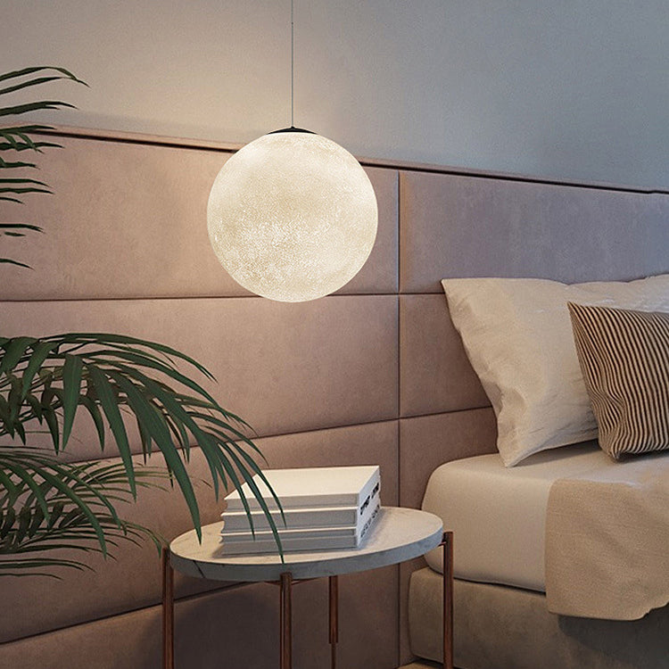 Contemporary Creative Moon Resin Fiber 1-Light Pendant Light For Bedroom