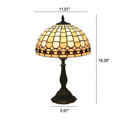 European Tiffany Yellow Plaid Stained Glass Dome 1-Light Table Lamp