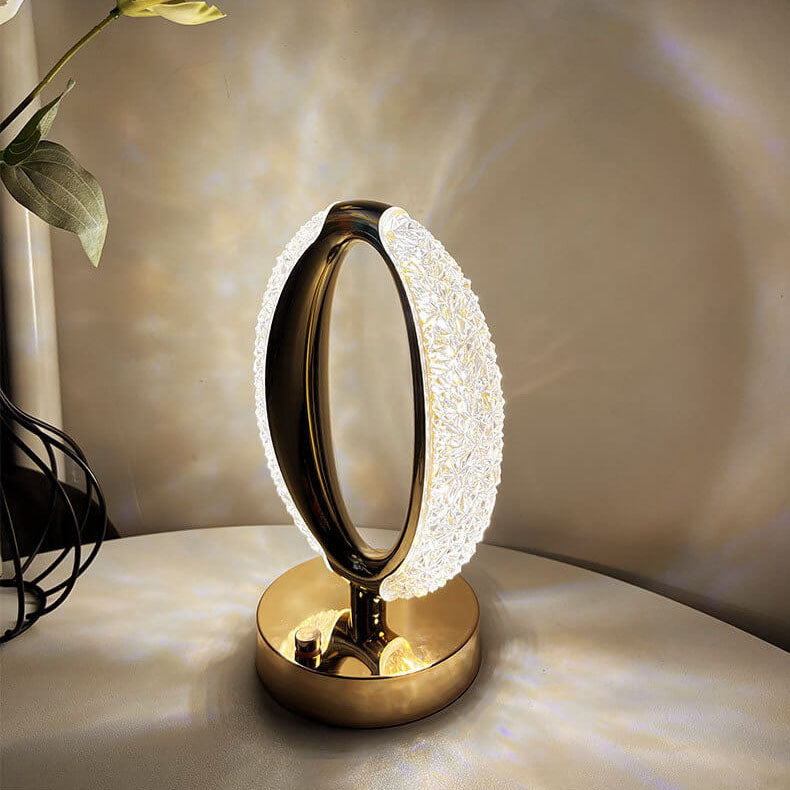Moderne luxuriöse LED-Tischlampe mit Ring aus Eisen und Acryl mit Touch-Funktion fürs Schlafzimmer 