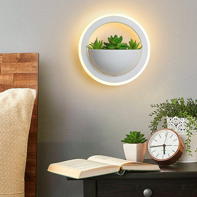 Nordic Iron Round Creative Green Plant LED Wall Sconce Lamp