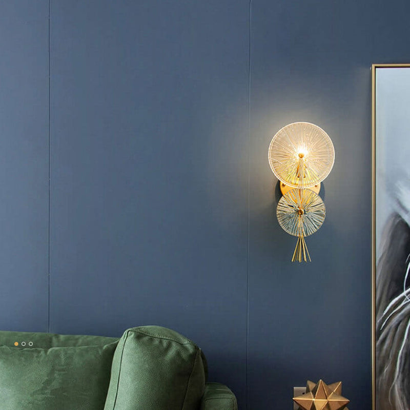 Moderne Luxus Doppelrunde LED-Wandleuchte aus Glas 
