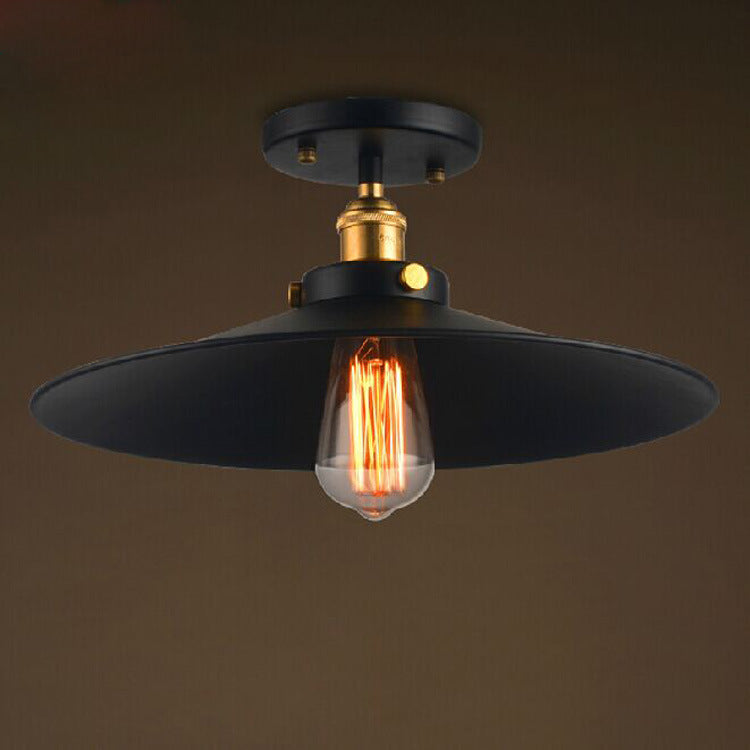 Contemporary Industrial Iron Conical Shade 1-Light Semi-Flush Mount Ceiling Light For Hallway