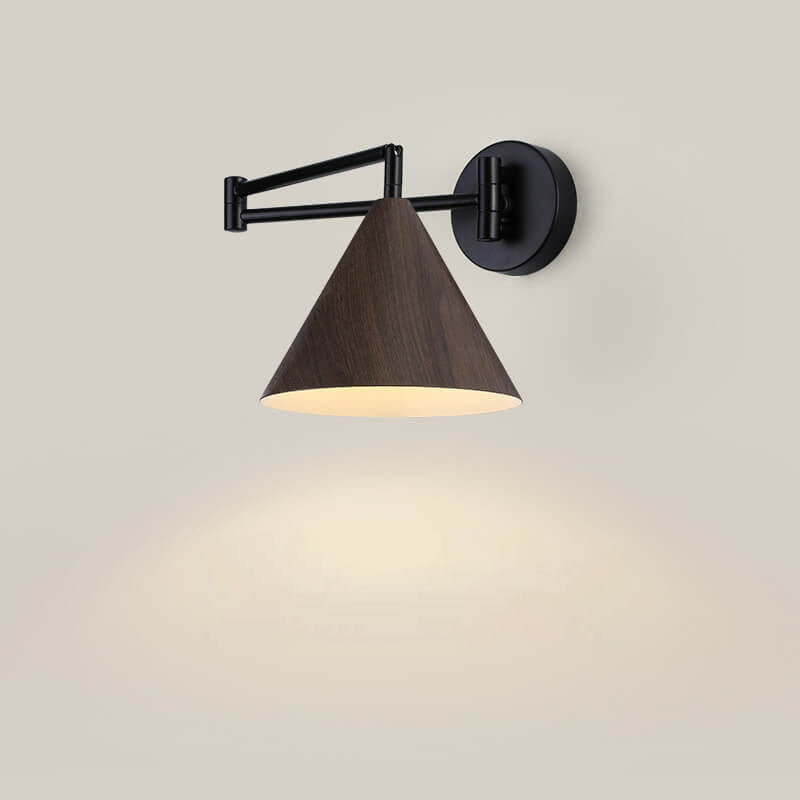 Nordic Minimalist Cone Swing Arm Solid Wood Iron 1-Light Wall Sconce Lamp