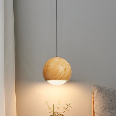 Japanese Wood Grain Round Oval Iron 1-Light Pendant Light