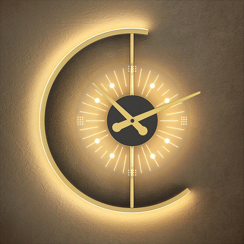 مصباح حائط LED على شكل ساعة بإطار ذهبي بلمسة إبداعية معاصرة لغرفة المعيشة 