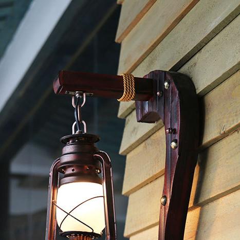 Retro Bamboo Weaving Handle 1-Light Antique Glass Kerosene Wall Lamp