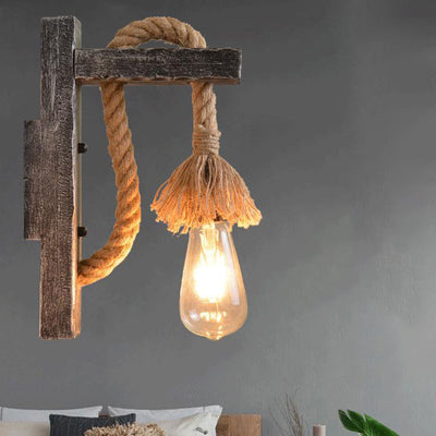 Vintage Industrial Solid Wooden Twine 1-Light Wall Sconce Lamp