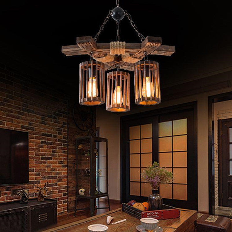 Industry Vintage Wooden Iron 3/6-Light Chandelier