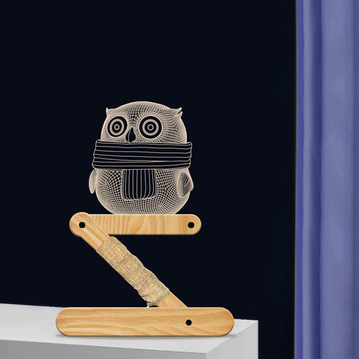 Lampe de table LED Creative Owls avec base en bois massif acrylique 