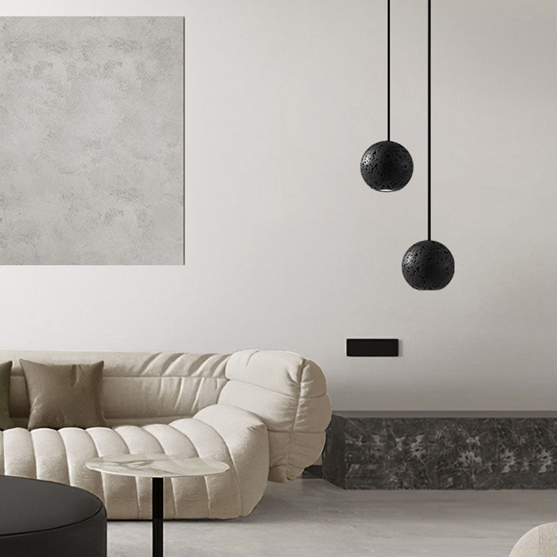 Modern Minimalist Black Hole Stone Orb LED Pendant Light For Dining Room