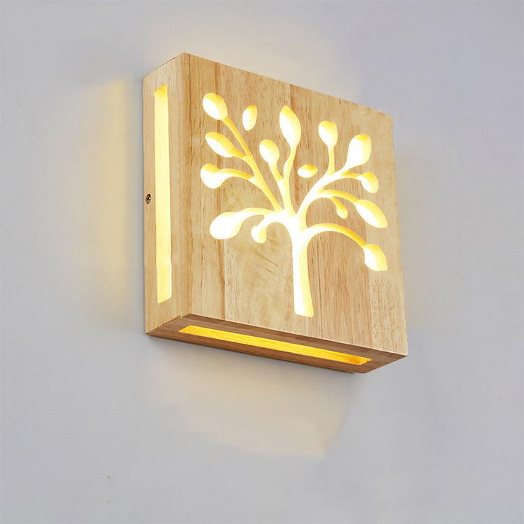 Modern Creative Solid Wood Happy Tree &  Antler Pattern LED Wall Sconce Lamp