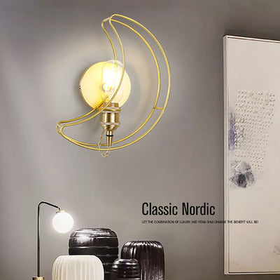 Nordic Creative Golden Moon Iron 1-Light Wall Sconce Lamp