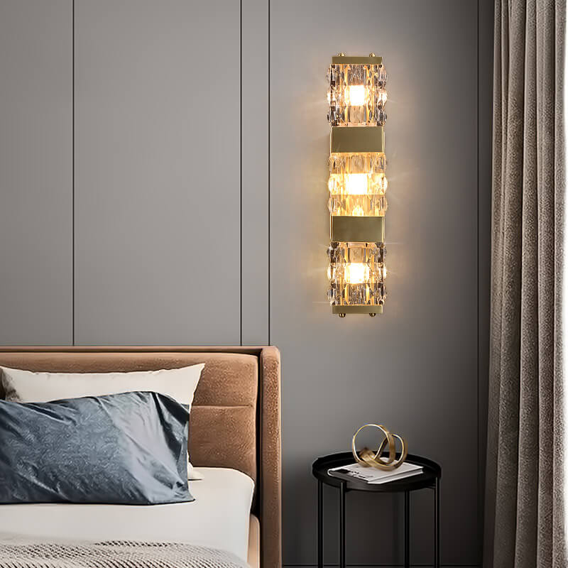 Moderne Luxus rechteckige Halbzylinder Kupfer Glas 2/3 Licht Wandleuchte 