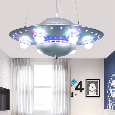 Contemporary Creative Kids Spaceship Iron Glass LED Chandelier For Bedroom