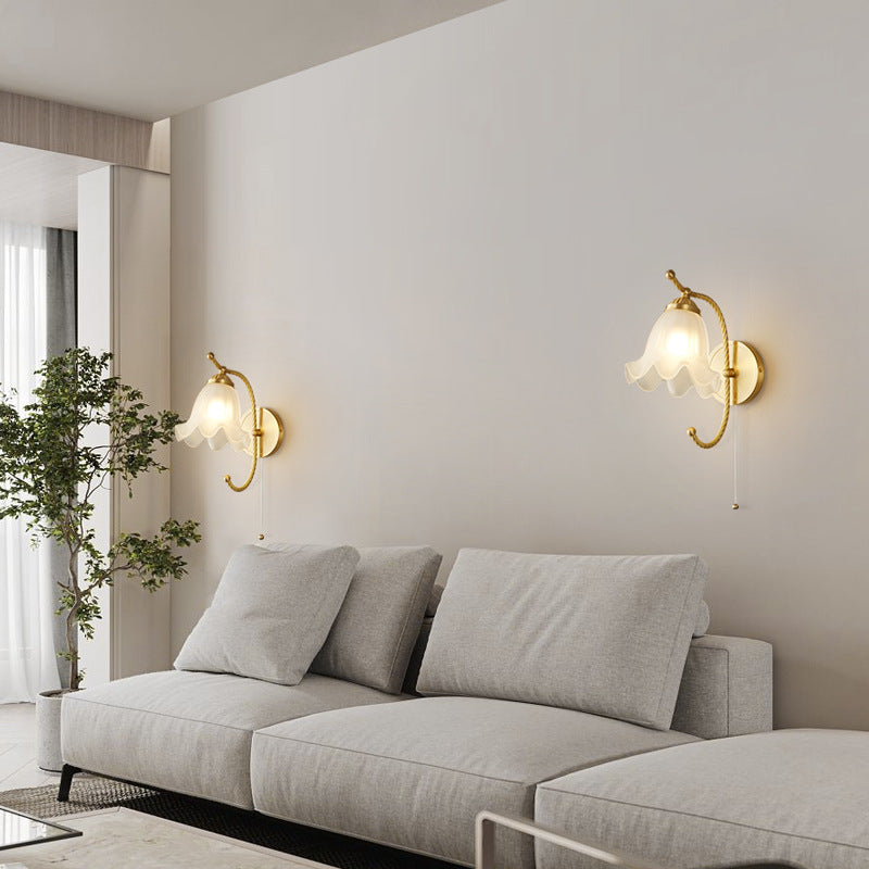Lámpara de Aplique de Pared de 1 Luz de Flor de Vidrio Completo de Latón Nórdico 