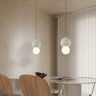 Contemporary Creative Imitation Rock Texture Semicircular Resin Shade 1-Light Pendant Light For Dining Room