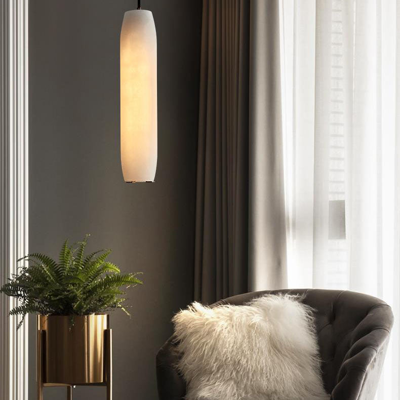 Moderne nordische Pendelleuchte mit 1 Flamme aus Marmor und Messing in Säulenform für das Wohnzimmer 