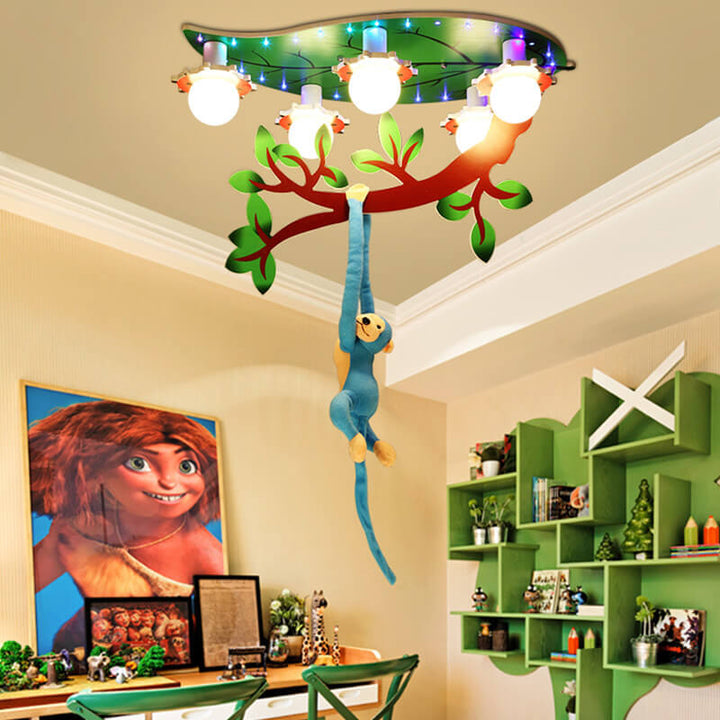 Zeitgenössische kreative Kinder Affenblatt Acryl 5-Licht Deckenleuchte für Schlafzimmer 