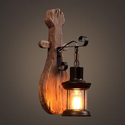 Traditional Farmhouse Wooden Pipa Shape 1-Light Wall Sconce Lamp For Dining Room