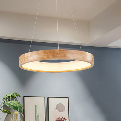 Japanese Simplicity Log Circle Island Light LED Chandelier