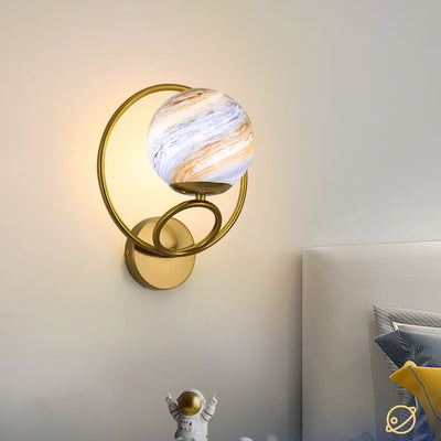 Nordic Creative Circle Planet Glass Iron 1-Light Wall Sconce Lamp