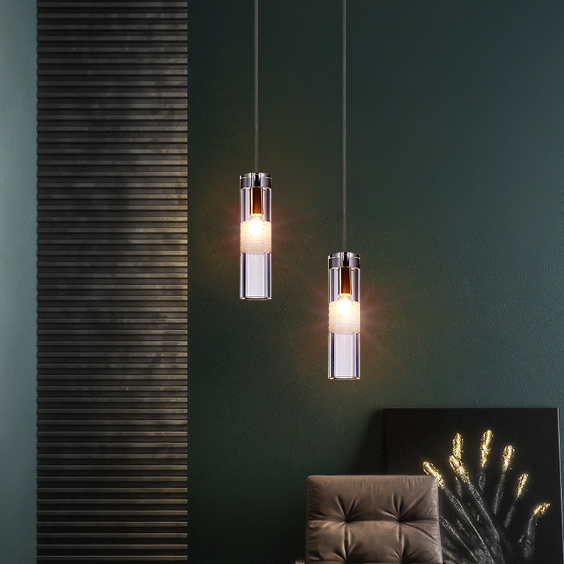 Nordic Light Luxury Crystal Column Brass 1/3 Light Island Light Chandelier
