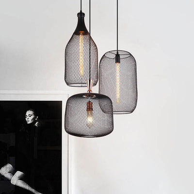 Industrial Creative Cylindrical Iron Mesh 1-Light Pendant Light