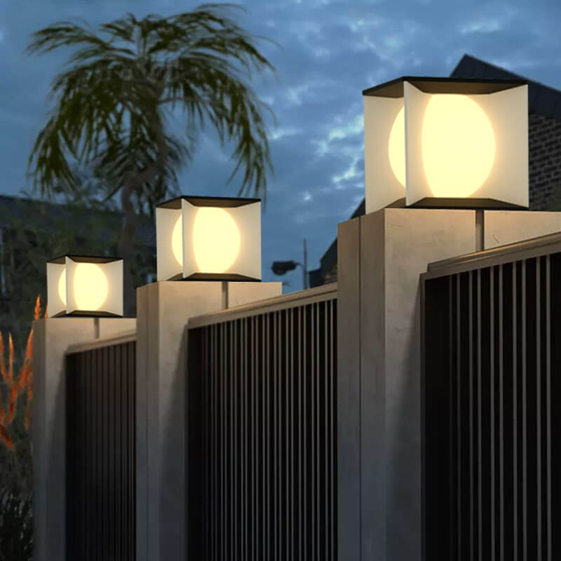 Modern Simplicity Square Acrylic Ball Design Post Head LED Patio Waterproof Landscape Light For Outdoor