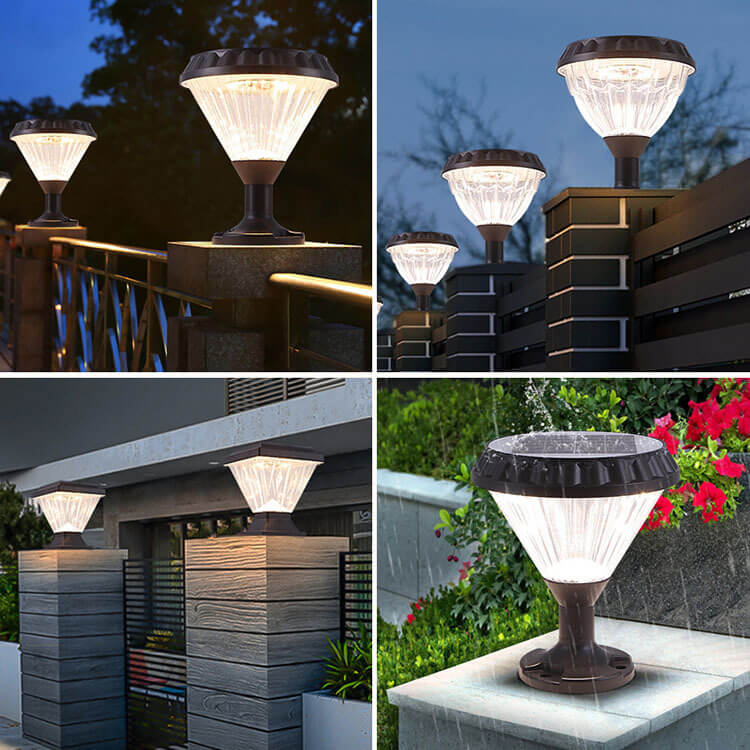 Moderne schwarze Solar-Säule aus Aluminiumguss mit Glas für den Außenbereich, wasserdicht 