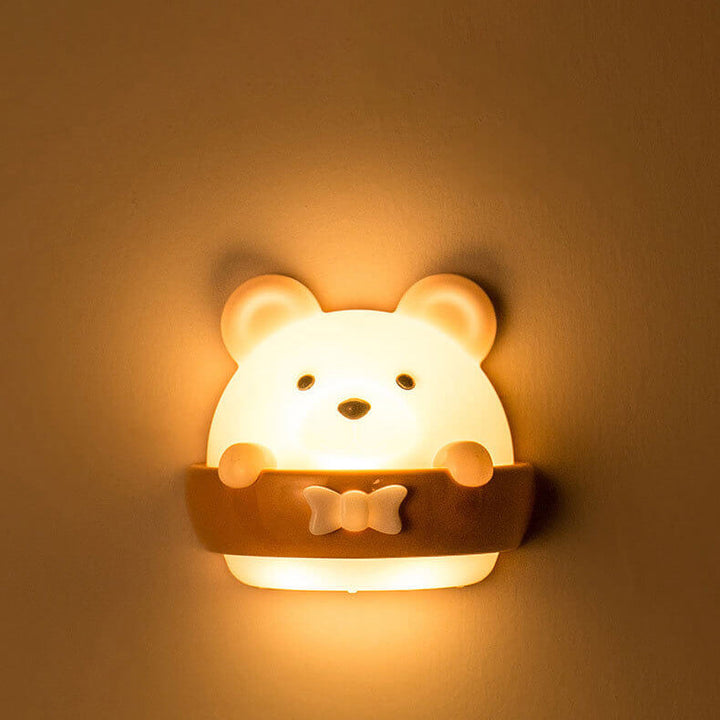 Lámpara de pared con luz nocturna LED creativa de oso de dibujos animados ABS 
