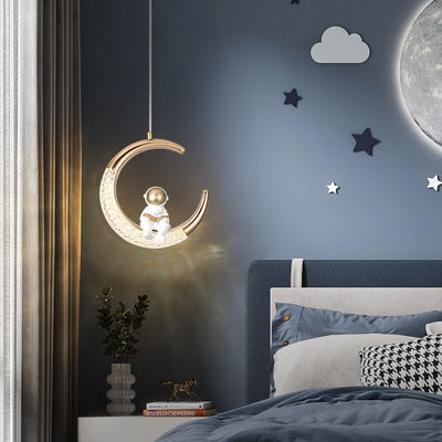 Moderne kreative Astronaut Moon LED Kinderpendelleuchte 