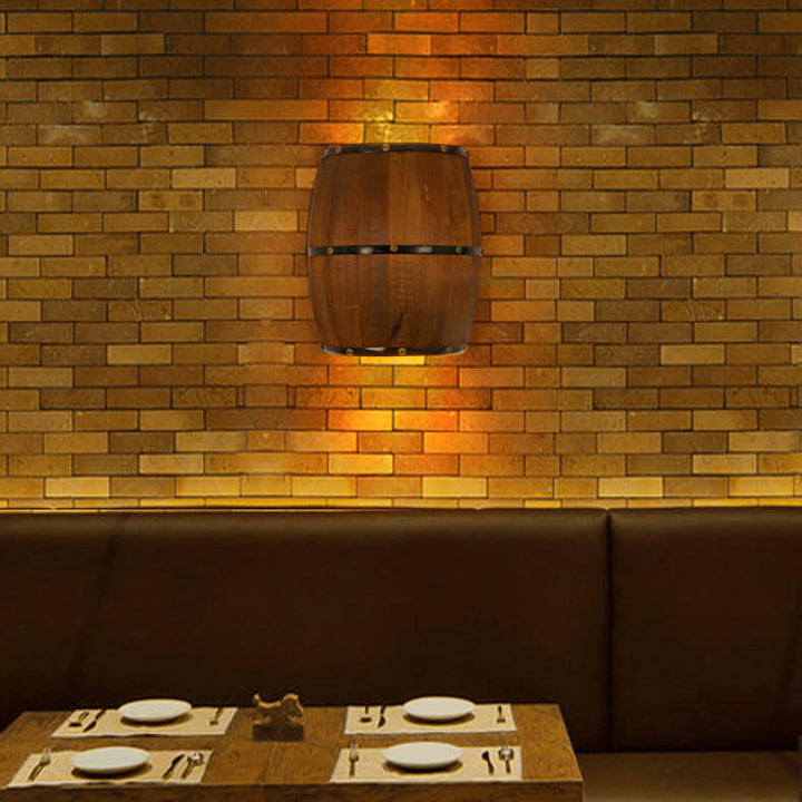 Contemporary Industrial Half Barrel Wood Hardware LED Wall Sconce Lamp for Living Room