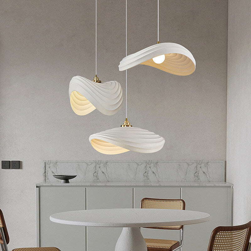 Contemporary Nordic Resin Striped Geometric Dome 1-Light Pendant Light For Living Room