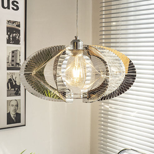 Modern Eclectic Fish Silk Thread Winding Stainless Steel Frame Oval 1-Light Pendant Light for Living Room