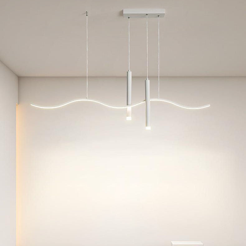 Moderne minimalistische geometrische Aluminium gewellte Linie LED Insel Licht Scheinwerfer Kronleuchter für Wohnzimmer 