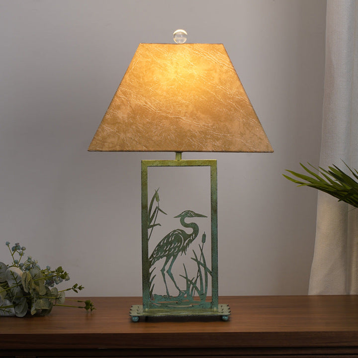Traditional Chinese Parchment Iron Painted 1-Light Table Lamp For Living Room &amp; Bedroom