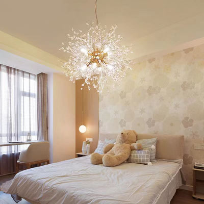 Contemporary Scandinavian Dandelion Hardware Crystal 8/9/12/16 Light Chandelier For Bedroom