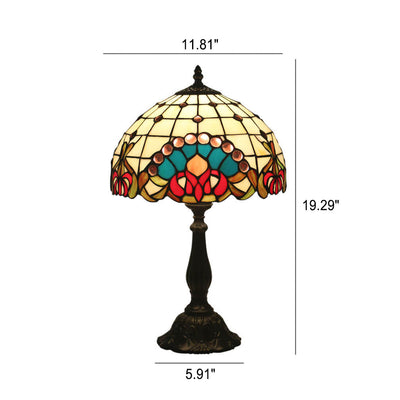 European Tiffany Baroque Gem Stained Glass 1-Light Table Lamp