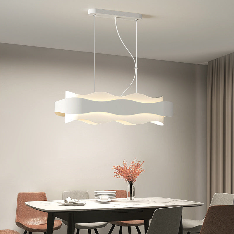Contemporary Creative Wave Strip Round Iron Acrylic LED Island Light Chandelier For Dining Room