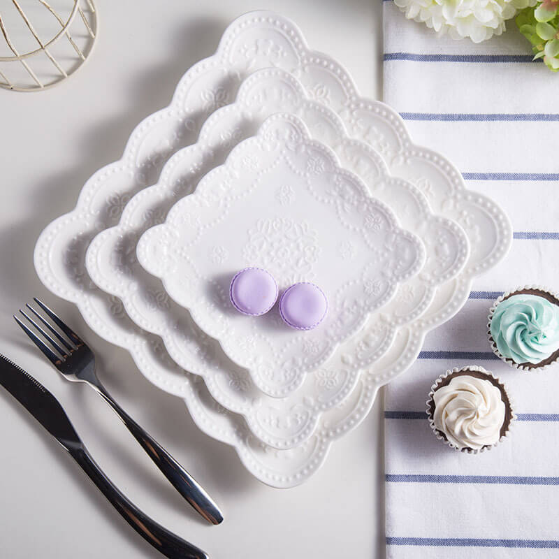 Embossed Butterfly White Dessert Plate